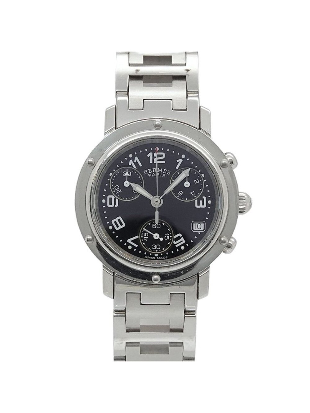 Hermes Clipper Chronograph Vintage Watch Date Black Quartz